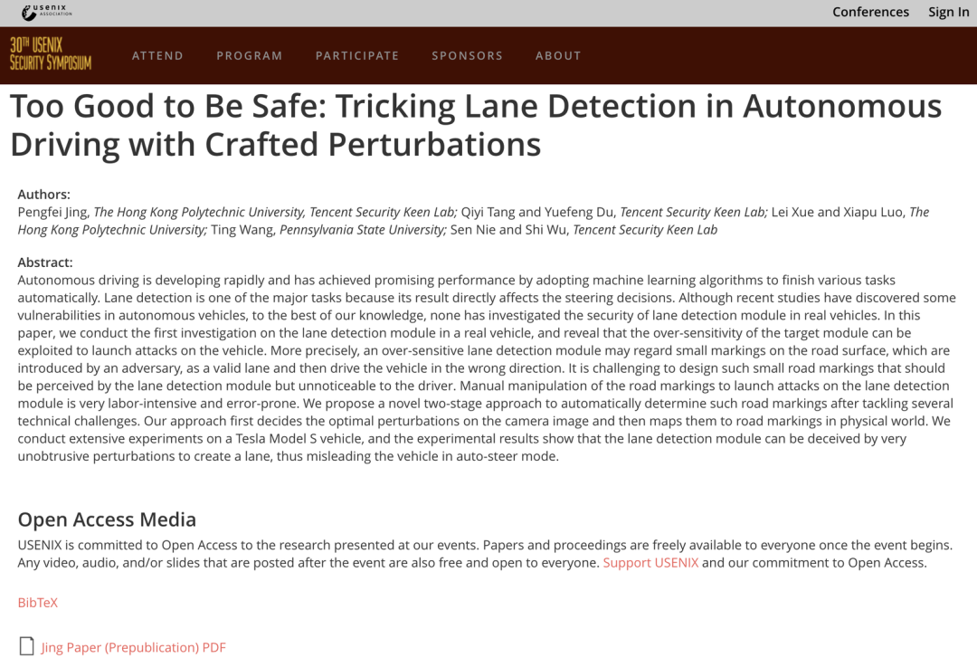 科恩实验室最新自动驾驶安全研究成果发布于安全顶会USENIX Security 2021-以人造扰动欺骗车道线检测系统1